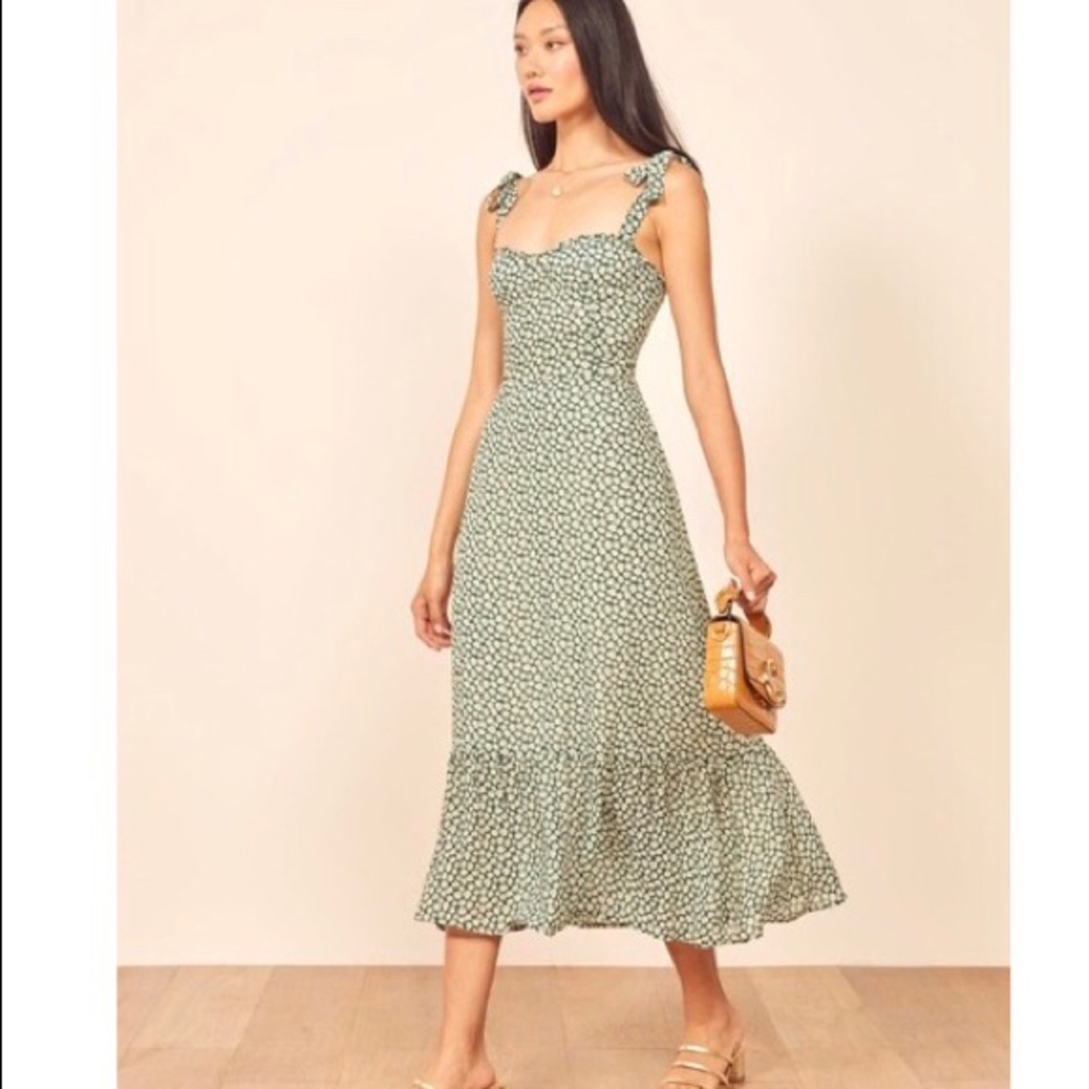 Réformation Green Nikita floral ruffle long dress.
